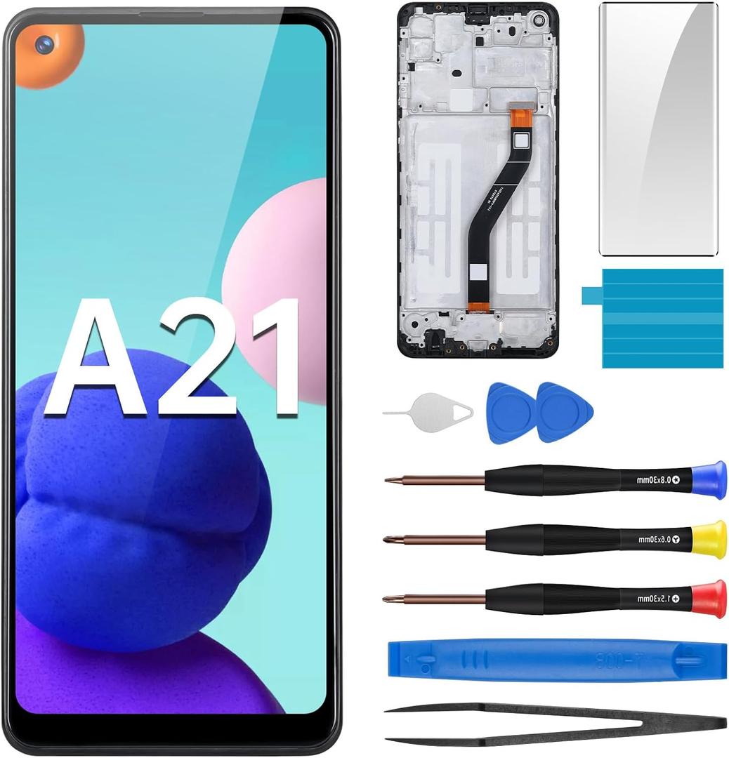 for Samsung Galaxy A21 Screen Replacement with Frame LCD Display Touch Digitizer Full Assembly Fix Glass with Repair Tools Kit SM-A215U SM-A215U1