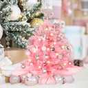 Wangchao Craft 20" Mini Pink Christmas Tree, Artificial Small Table Top Warm Lights, Star Treetop and Ornaments, Tabletop Christmas Tree for DIY Pink Christmas Decoration Gifts