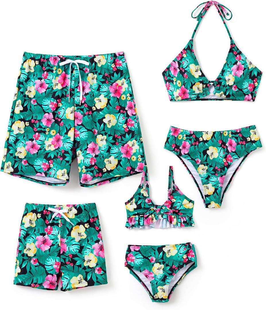 PATPAT Family Matching Summer Swimsuits: Mommy and Me Two Piece Swimsuits Beach Bikini Short Skirt Scarf Matching Bathing Suits - Mint Green, Women, XL