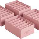 SONGMICS Set of 4 Large Size Wardrobe Clothes Organizers, 6-Compartment Foldable Drawer Organizers with Handles, 16.5 x 11.8 x 6.7 Inches, for Pants, Sweaters, Jeans, Jelly Pink URUS009R01