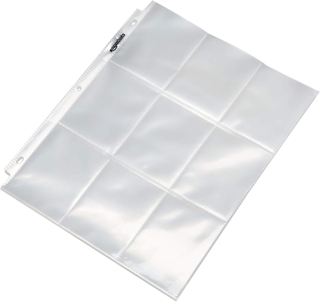 9-Sleeve Trading Card Protectors Binder Sheet for Storage and Protection, Top Loading, Transparent, 100-Pack