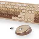 Fogruaden Wireless Keyboard and Mouse Combo, Retro Typewriter Full-Size Keyboard with Number Pad and Cute Mouse, Gradient Colorful Computer Keyboard for Windows PC Desktops Laptop