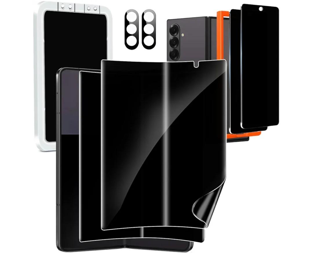 Milomdoi 6 in 1 Privacy Screen Protector for Samsung Galaxy Z Fold 7, 2 Pack Inside Anti-Spy Film with 2Pack Front Tempered Glass + 2 Pacs Camera Lens Protector Accessories