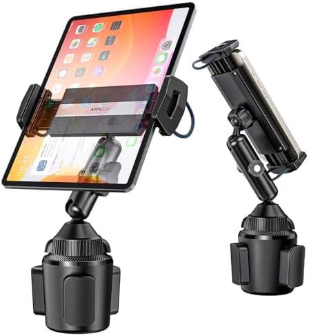 iPad Cup Holder Mount, Adjustable Alloy Arm for Car, Tablet Mount Road Trip Essentials Compatible With 4.7"-12.9" Cell Phones & Tablets