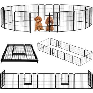 NEWBULIG Dog Playpen 16 Panels 24" Height Foldable Heavy Duty Metal Dog Exercise Playpen Puppy Fence for Indoor Outdoor Yard (Jet Black)