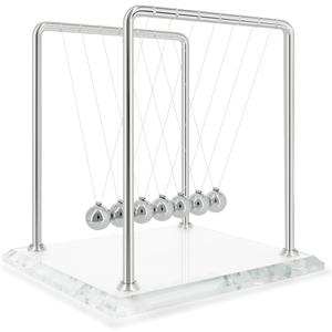 Newtons Cradle Pendulum with 7 Balls, Balance Ball 60+ Sec Swingtime Glass Base Science Physics Gadget for Home and Office