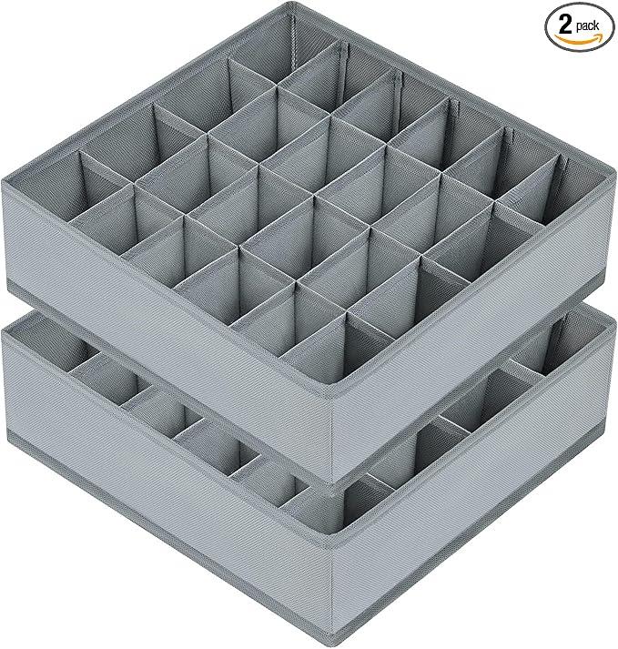 DIMJ Sock Organizer Drawer Organizer Underwear Organizer Divider for Storing Socks 24 Cell + 16 Cell, Handkerchiefs, Ties, Belts, Grey