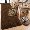 Runner Rug for Bedroom, 2x6 Soft Shag Fluffy Area Rugs for Girls Boy's Room, Plush Shaggy Carpet with Non-Slip Bottom for Living Room Dorm, Brown