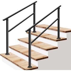 VIVOSUN 2-Pack Outdoor Handrail, 4 Step Stair Handrail, 54" x 36" Fits 1 to 4 Steps, Wrought Mattle Iron Handrail for Concrete Steps, Porch Steps, One-Step Assembly, 2 Packs, Black