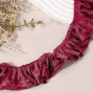 uxcell 5.5 Yards 3D Pleated Chiffon Lace Trim 2" Satin Ruffle Ribbon Pleated Sewing Fabric Trim for Headwear Dress Bag Wedding Dress Home Decoration, Wine Red