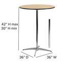 Flash Furniture Lars 36'' Round Wood Cocktail Table with 30'' and 42'' Columns, Adjustable Wood Bar Height Table for Events or Home Use, Natural (36 in.)