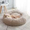 Calming Dog Bed & Cat Bed, Anti-Anxiety Donut Cuddler Warming Cozy Soft Round Bed, Fluffy Faux Fur Plush Cushion Bed for Small Medium Dogs and Cats, Beige 24.0"L x 24.0"W x 7.0"Th