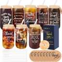8 Set Employee Appreciation Gifts Glass Cups, Thank You Gifts for Staff Coworker 16oz Can Shaped Beer Glass Cups, Gift Box, Hanging Cards and Coaster Birthday Gift for Team Women Men Teacher Nurse
