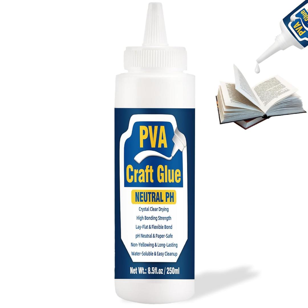 AstraVox PH Neutral PVA Glue, White Adhesive Archival Quality Book Binding Glue for Paper Craft, Scrapbooking, Decoupage, Framing, Collages, Water-Soluble, Dries Clear (Acid-Free, Fl Oz, 8.5)