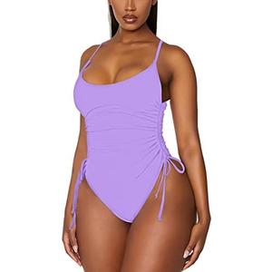 Viottiset Women's Ruched High Cut One Piece Swimsuit Tummy Control Bathing Suit Monokini, Large
