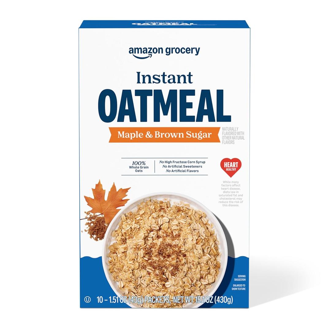 6 x Amazon Grocery, Maple & Brown Sugar Instant Oatmeal, 15.1 Oz, 10 Ct