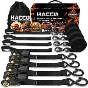 Ratchet Tie Down Straps, 2340lb Break Strength, 4pc 1inch x 16FT Tie Down Strap Set with Padded Handles & Coated S Hook W/Safety Clip, Cargo Strap Tie Down for Motorcycle, Truck (Black)