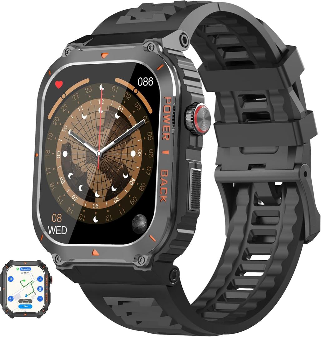 Military GPS Smart Watch for Men with Offline Map/Air Pressure/Altitude/Compass,smart Watch for Android Phones and iPhone,Waterproof Fitness Tracker with Blood Oxygen/Heart Rate/Sleep/100+ Sport Modes