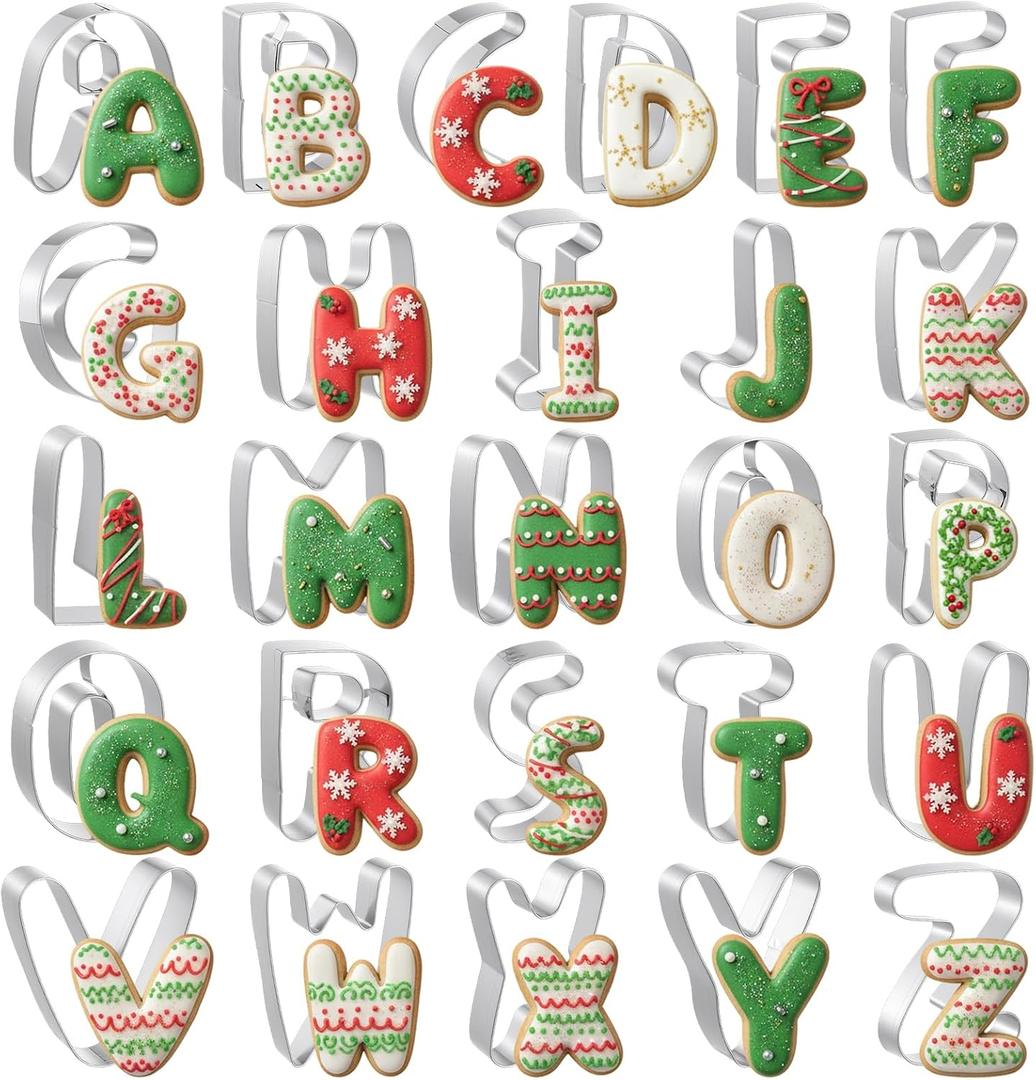 Alphabet Letter Cookie Cutter Set, 26 PCS 2.8 Inch Large Alphabet Cookie Cutters Stainless Steel Cookies Cutter Set Fondant Biscuit Fruit Dough Mold Tools for Christmas, Birthday Party Decorations