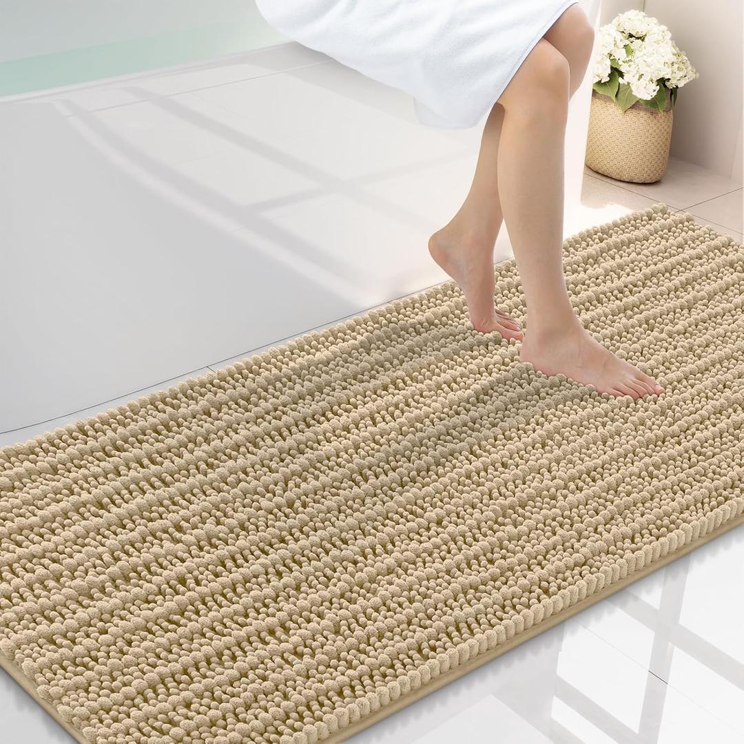 Smiry Bathroom Rugs Mat 59x24, Extra Soft Absorbent Chenille Bath Rugs, Non Slip Rubber Backing Machine Washable Quick Dry Bath Mats for Bathroom Floor, Tub, Shower, Home Decor Accessories, Beige