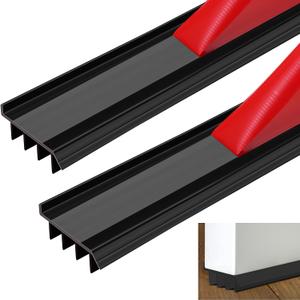 2 Pcs 3 Feet Black Vinyl Door Bottom with Self Adhesive Tape Adjustable Weatherstrip Under Door Bottom Seal with Drip Cap Fits Gaps from 1/4'' to 9/16'' for 1 3/4'' to 2'' Thick Doors