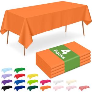 LANLISA 4 Pack Orange Plastic Tablecloth, 54 x 108 Inch Rectangle Table Cloth Disposable, Halloween Party, Thanksgiving Decorations, Harvest, Fall Tablecloths, Plastic Cover