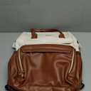 Leather Backpack for Women,17 inch Leather Laptop Backpack Women,Professional Work Backpack Nurse College Teacher Bag,Womens Laptop Tote Bag Computer Travel Backpack Purse,Beige White-Brown