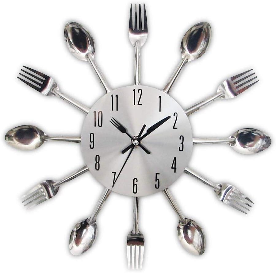 Timelike Kitchen Wall Clock, 3D Removable Modern Creative Cutlery Kitchen Spoon Fork Wall Clock Mirror Wall Decal Wall Sticker Room Home Decoration