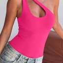 REORIA Butsmooth Women's Trendy Sexy Plunge One Shoulder Sleeveless V Backless Going Out Tank Bodysuits Tops (Pink, M)