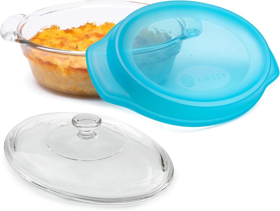 Libbey Bakers Premium 3 Piece Glass Baking Dish Set, Stackable, Space Saving Casserole Dish with Lid Set, Baking Glassware for Casseroles, Desserts