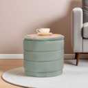 CAIPINFUL 15" Round Velvet Storage Ottoman with Tray, Sage, 15.4"D x 15.4"W x 14.6"H