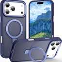 Magnetic for iPhone 17 Pro Max Case with Ring Stand, [10 FT Drop Protection] [Velvety Touch] Slim Translucent Matte Back Shockproof Phone Case for iPhone 17 Pro Max 6.9'', Blue