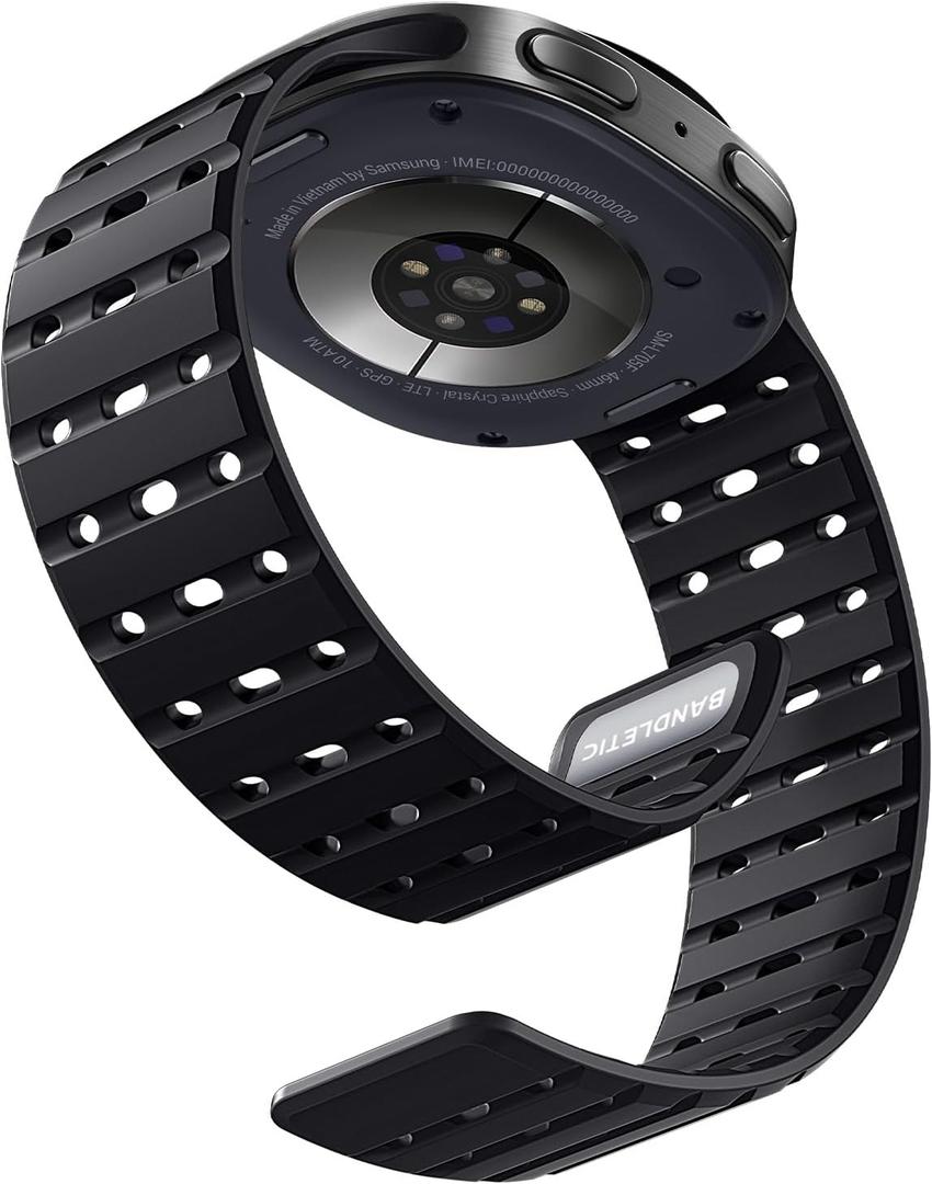 Bandletic Magnetic Silicone Band Compatible with Samsung Galaxy Watch 8 40mm 44mm / Watch 8 Classic 46mm 2025, No Gap Soft Breathable Replacement Strap for Men Women, Black