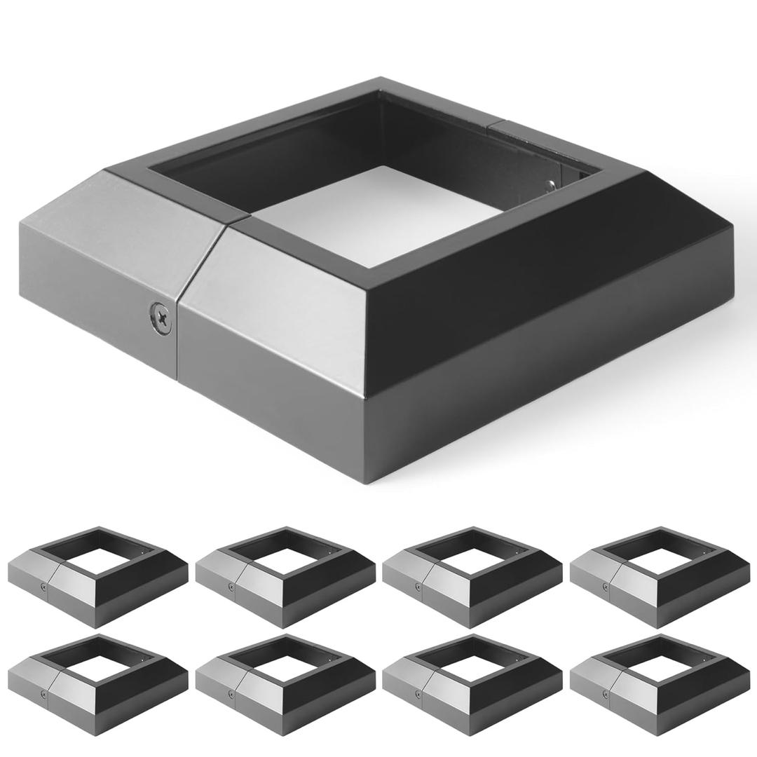 Wocepu 8 pcs 4x4 (Actual: 4"x4") Aluminum Deck Post Base Cover, for Deck railings, Stairs, Patios, Porches Split Deck Post Skirt (Black)