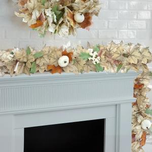 2 Pack Fall Leaf Garlands for Mantle Fireplace, 5.8Ft Autumn Leaves Decor for Home Front Door with Pumpkins Farmhouse Table Centerpiece Thanksgiving Decorations Indoor Outdoor Window