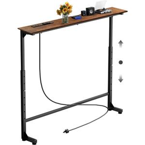 Keelian 45 inch Narrow Console Table with Outlet,Adjustable Height(25"-37") Behind Sofa Table,Couch Behind Table Skinny,Couch Shelf with Charging Station,Long Entryway Tables for Living Room,Brown
