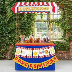 Tioncy 6 Pcs Concessions Stand Kits Hut Decor (Without Table) Include Shelf Banner Roof Pennant Table Skirt for Photo Props Outdoor Themed Party Decor (Desk Is Not Included)