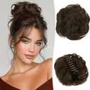 RUWISS Claw Clip Messy Bun Hair Piece Real Human Hair Buns Wavy Curly Chignon Hair Bun Extensions Tousled Updo Hair Buns Claw Clip Ponytail Hairpieces (Brown 2#L) (40g)