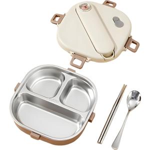 Stainless Steel Bento Box, 800ml Leakproof Lunch Box, Easy To Open And Close, Food Storage Container For Outings, Picnics, And Travels (3 Compartments)