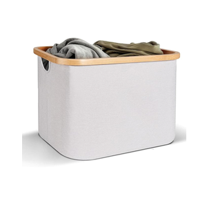 Easyday Laundry Hamper with Lid - Clothes Hamper with Removable Laundry Bag and Bamboo Handles, Foldable Laundry basket for Laundry Room, Bathroom, Bedroom (Light Gray, 40L)