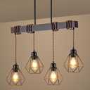 4 Light Kitchen Island Lighting, Farmhouse Chandeliers for Dining Room Light Fixtures Over Table, Modern Wood Pendant Lights Kitchen Island with Metal Lampshade