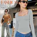 YOGINGO Womens Long Sleeve Shirt Square Neck Basic Slim Fit Tees Fall Y2k Going Out Crop Tops Cute Tight Shirts (Gray, M)
