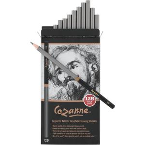 Cezanne Graphite Drawing Pencils Set - 12B, Set of 12 Break-Resistant Graphite Lead, Easy-to-Sharpen Sketch Pencils, Master Artist Quality Graphite Pencils for Technical and Artistic Drawing