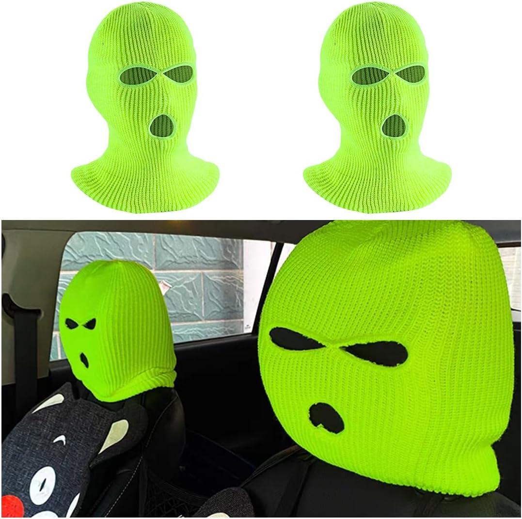 2 PCS Car Headrest Cover, Personalized Funny Car Seat Full Face Mask, Ski Mask Wrap Protection for Auto Front Seat Rest Decoration, Universal Interior Car Accessories (Yellow)