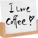 Desktop Glass Dry Erase Board with Solid Wood Base, Memo Whiteboard, Writing Note Pad, Mini Glassboard for Tabletop Display(Rustic Base,Glass)