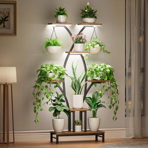 VOZZYOTO Plant Stand Indoor with Grow Lights - 7 Tiered Metal Corner Shelf for Multiple Plants, 63" Corner Plant Stand for Indoor Plants, X-Shaped Plant Rack for Home, Living Room, Office & Patio Decor