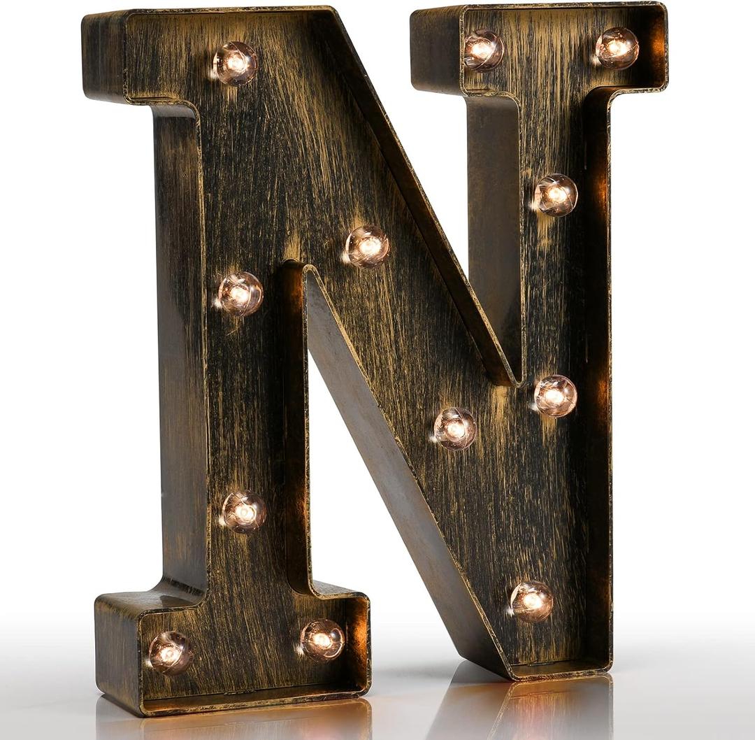 Pooqla Vintage Light Up Marquee Letters with Lights  Illuminated Industrial Style Lighted Alphabet Letter Signs - Coffee Bar Apartment Bedroom Wall Home Initials Decor A-Z