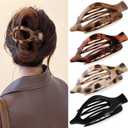 4 PCS Large Flat Hair Clips for Women Girls, French Concord Lay Down Claw Clips for Thick Thin Hair, Comfortable Curved Flat Clip, Leopard Print Stylish Strong Hold Hair Accessories, Tortoise