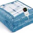 JKMAX Heated Electric Blanket Full Size  72"x84" Flannel Heating Blanket with 10 Heating Levels & 5 Time Settings OverHeat Protection, Winter Warmer for Adults with ETL Certification（Light Blue）
