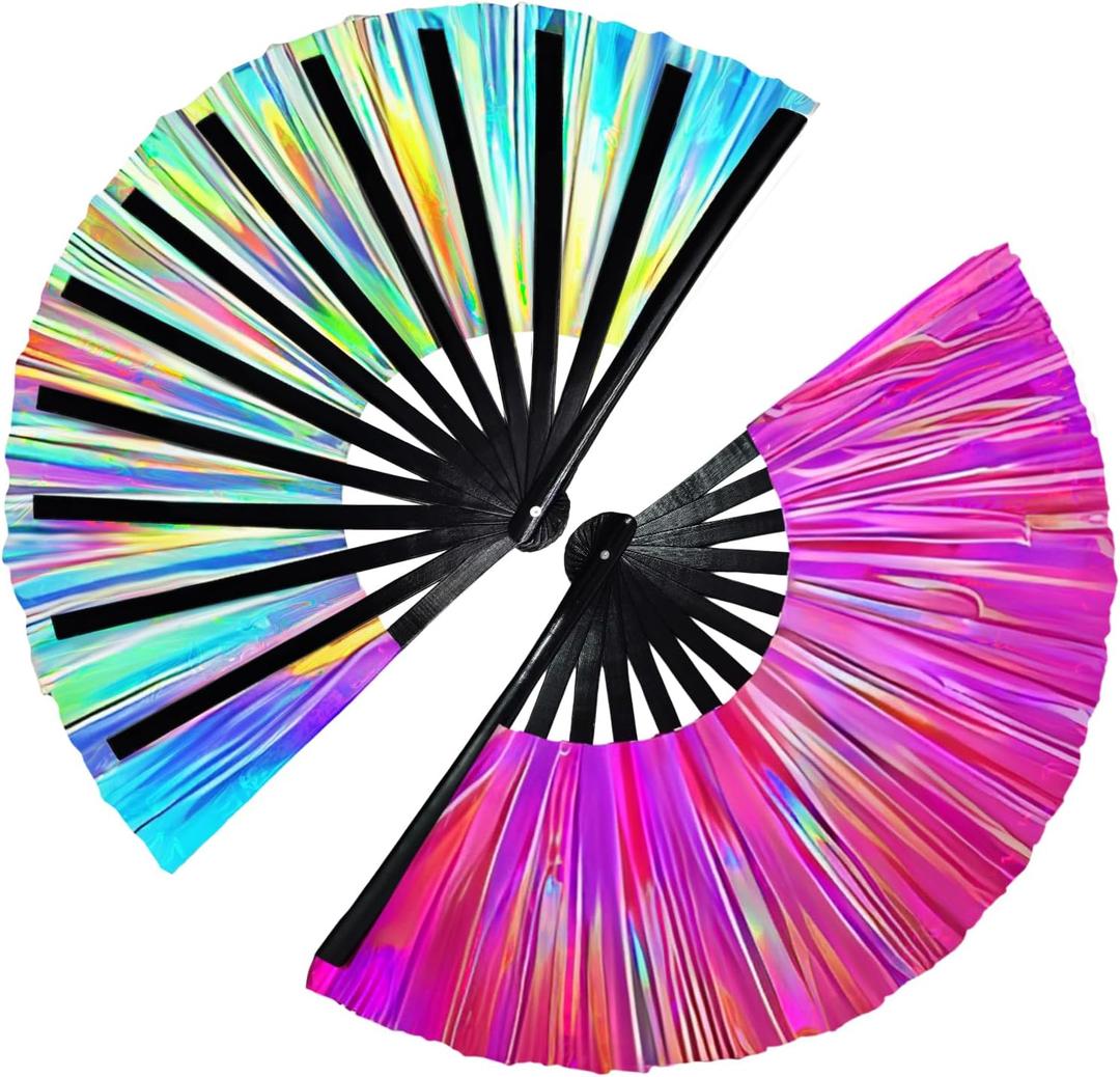 2 Pcs Large Rave Folding Fan Foldable Handheld Fan for Men Women Chinese Hand Fan for Line Dancing, Kung Fu, Music Festivals, Disco, Parties, Performances,Gifts (Purple)